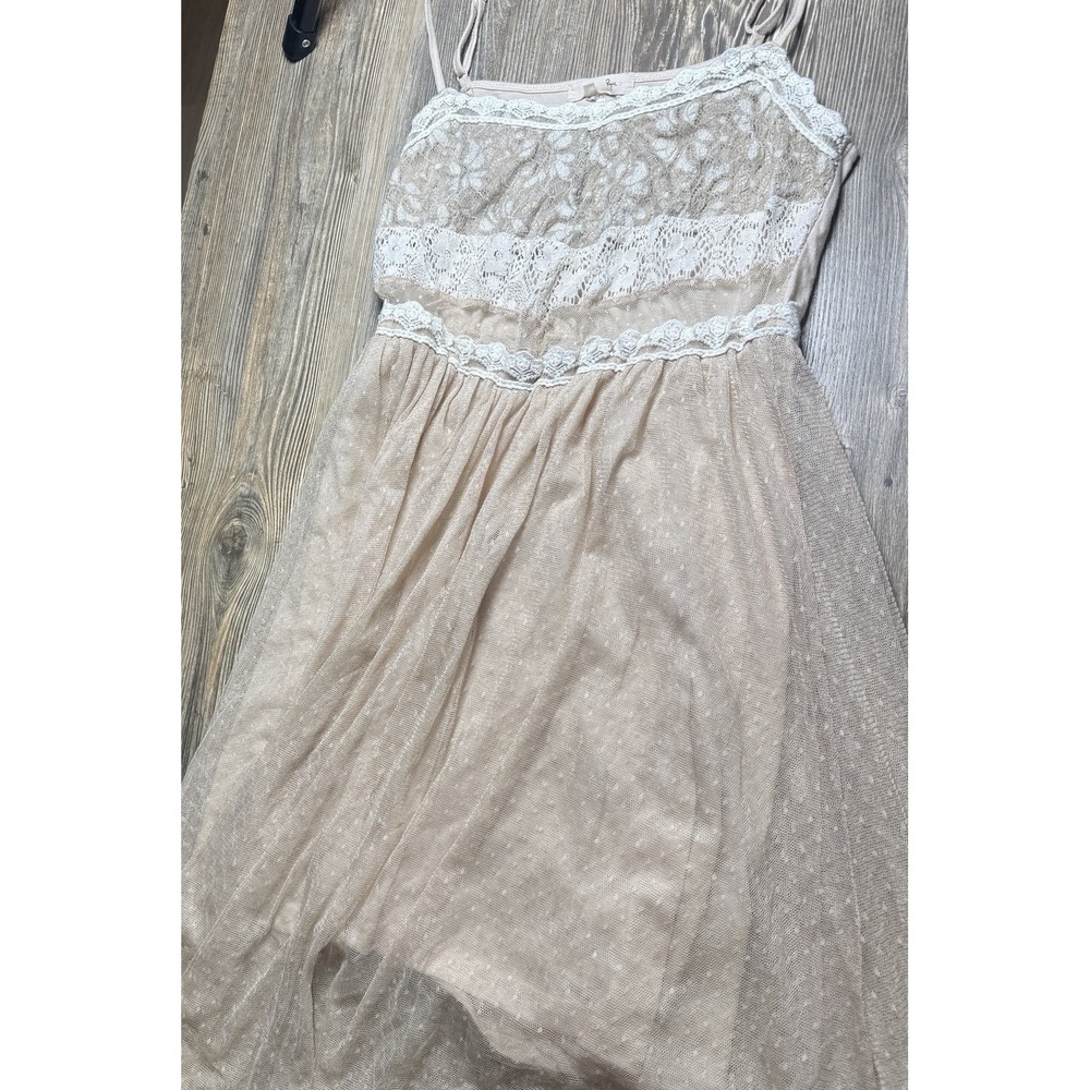 Ryu Women's Dress Boho Lace Mini Size Small Ivory Cream Spaghetti Strap Tan Tull